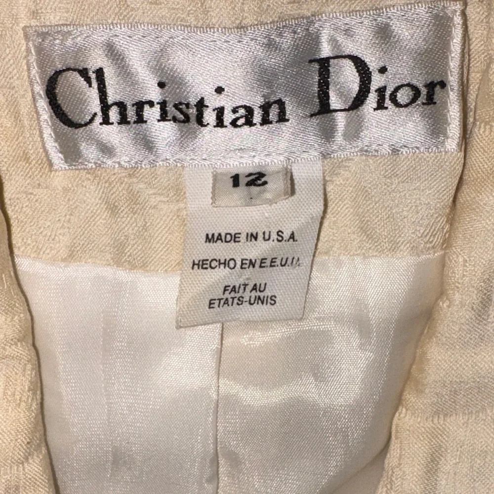 Dior Cream Embroidered Blazer with Gold-tone Brooch